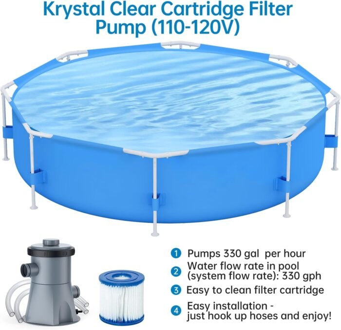 10ft x 30in Outdoor Round Frame Above Ground Swimming Pool Set with Skimmer Filter Pump & Filter Cartridge Corrosion & Puncture Resistant - Image 5