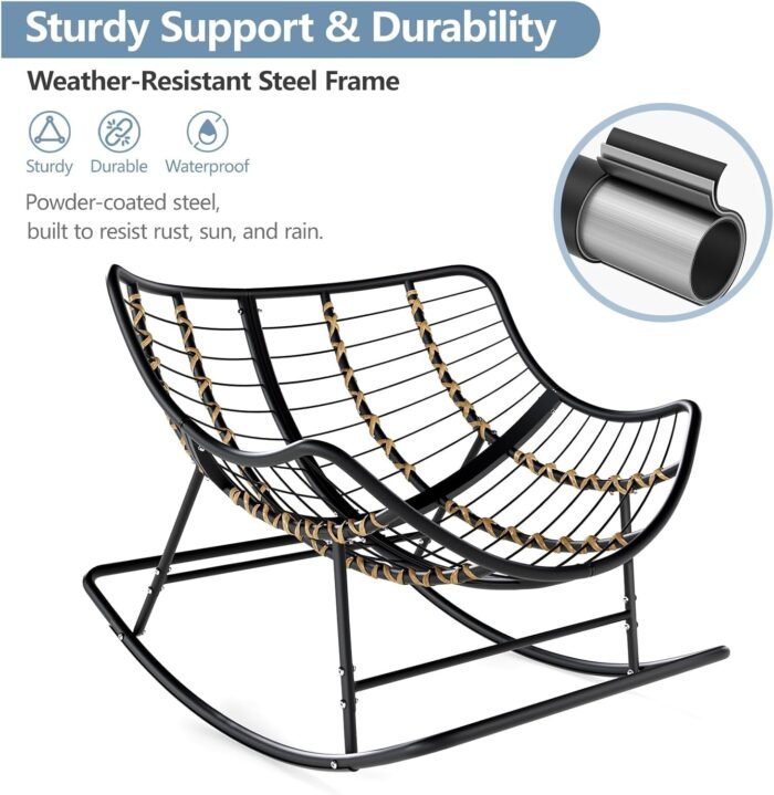 SWITTE Papasan Rocking Chair Outdoor Indoor, Oversized Egg Wicker Rocker with Cushion, Supports 450 lbs, Patio Chair for Balcony or Living Room - Gray - Image 4