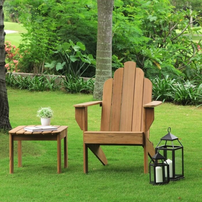 Cambridge Casual Lakeside Teak Wood Patio Adirondack Fire Pit Lounge Chair, Natural Teak, Set of 2 - Image 8