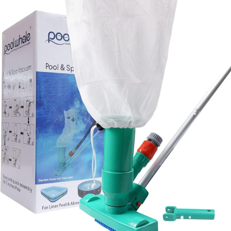 POOLWHALE Upgrades Pool Spa Pond Mini Jet Vac Vacuum Cleaner w/Brush, Bag,6 Sections Telescopic Pole of 56.5" and Handle
