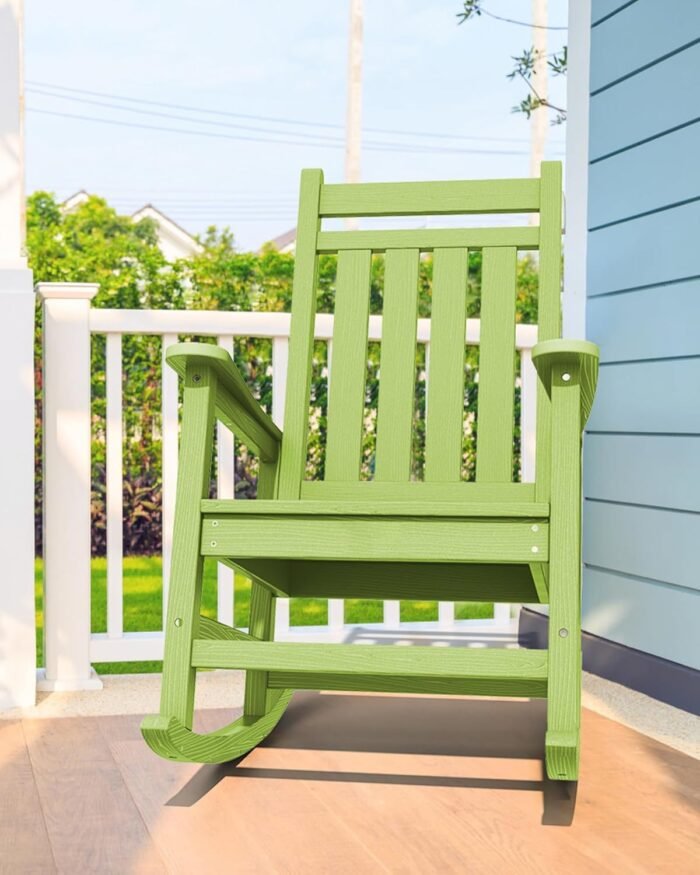SERWALL HDPE Rocking Chair, Outdoor Rocking Chair for Adults, All Weather Porch Rocker for Lawn Garden, Lime - Image 2