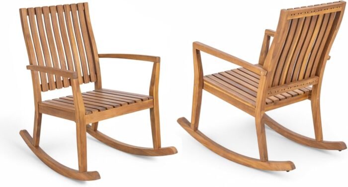 Christopher Knight Home Nycha Acacia Wood Rocking Chair Outdoor Set of 2, Patio Furniture Set, Wooden Patio Single Sofa with Glider Function, Lounge Chair Outdoor, Teak - Image 8