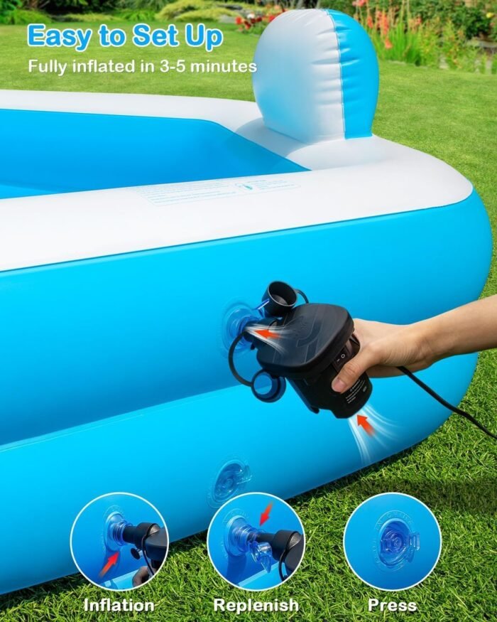 Inflatable Pool for Adults, 77" X 71" X 22" Large Blow Up Pool with Pump, Oversized Thickened Full Size Family Swimming Pools for Outdoor Backyard Summer Water Party Indoor Use - Image 6