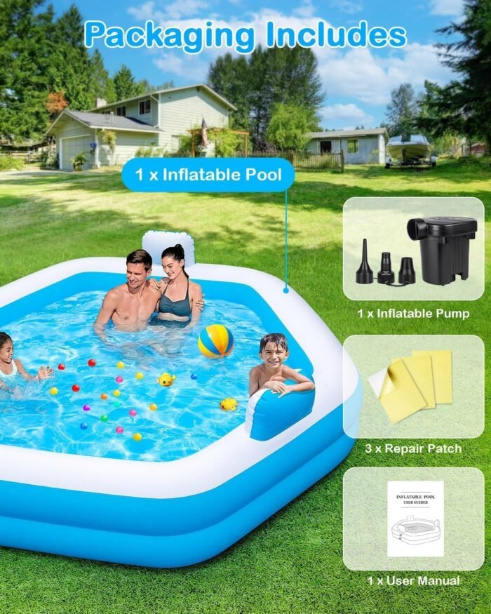 Inflatable Pool for Adults, 77" X 71" X 22" Large Blow Up Pool with Pump, Oversized Thickened Full Size Family Swimming Pools for Outdoor Backyard Summer Water Party Indoor Use - Image 7