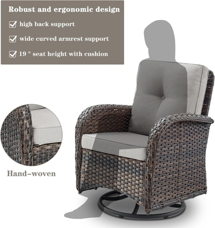 Patio Wicker Chairs Swivel Rocker - Outdoor Swivel Rocking Chairs Set of 2 with Rattan Side Table, Patio Swivel Glider Chair 3 Piece Patio Furniture Sets for Deck Porch Pool Brown/Beige - Image 8