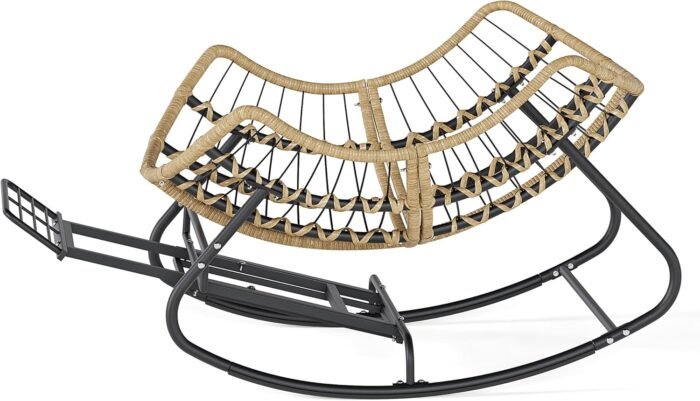 SWITTE Outdoor Papasan Rocking Chair with Adjustable Footrest, Oversized Wicker Zero-Gravity Chair with Cushion, All-Weather Lounge for Patio, Living Room-Dark Grey - Image 9