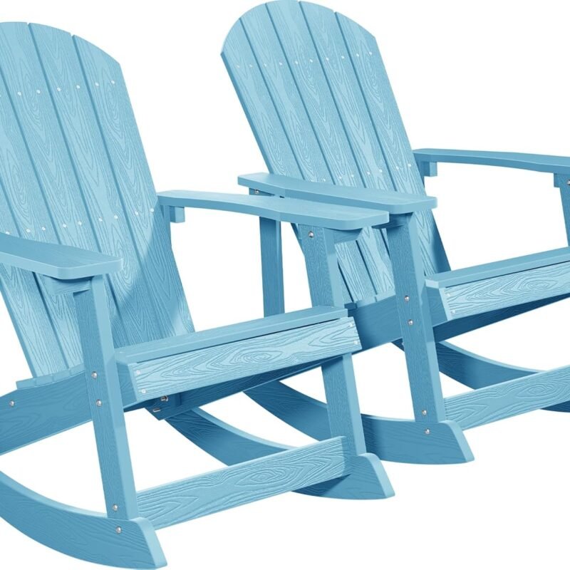 YEFU Outdoor Rocking Chairs Set of 2,Adirondack Rocking Chairs,Patio Rocker Chair with Wide Back,Oversized Rocker Chair, Look Like Real Wood, for Lawn, Porch, Backyard, Indoor and Garden(Blue)