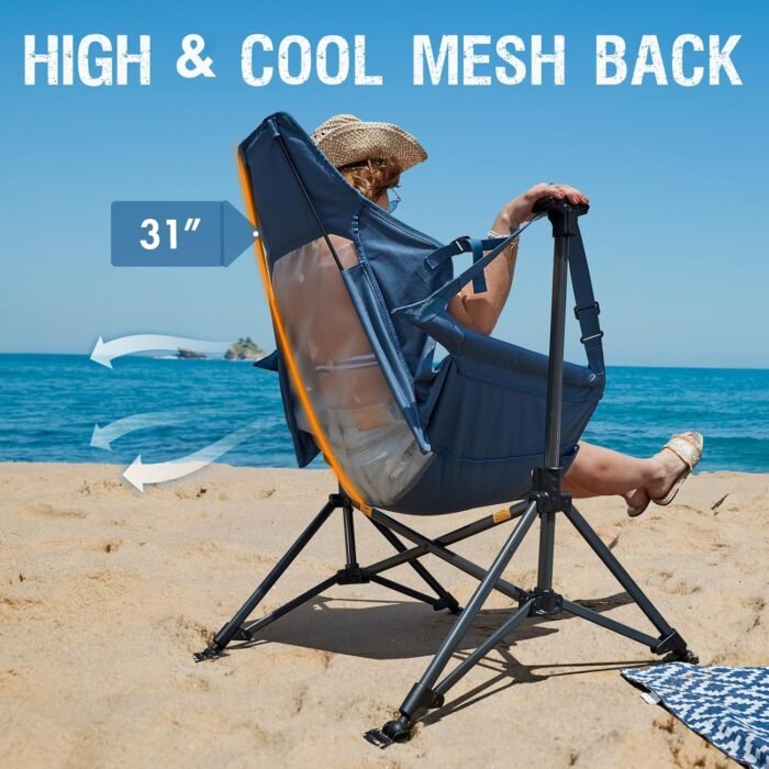 PORTAL Hammock Camping Chair, Portable Outdoor Swinging Chairs, Rocking Chair for Adults with Adjustable Back and Height for Lawn, Backyard, Patio, Supports 400 lbs, Breathable Mesh High Back, Blue - Image 4