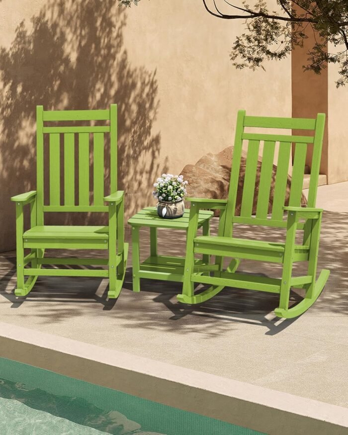 SERWALL HDPE Rocking Chair, Outdoor Rocking Chair for Adults, All Weather Porch Rocker for Lawn Garden, Lime - Image 6