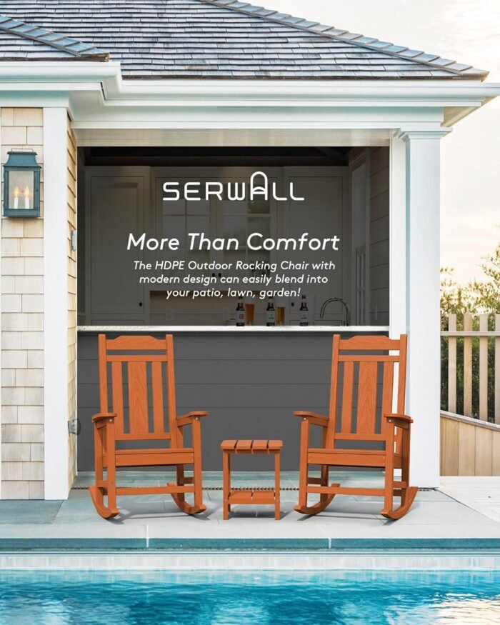 SERWALL HDPE Rocking Chair Set of 2, All Weather Patio Rocking Chair, HDPE Poly Rocking Chair for Adults, Heavy Duty Front Porch Rocker, Orange - Image 3