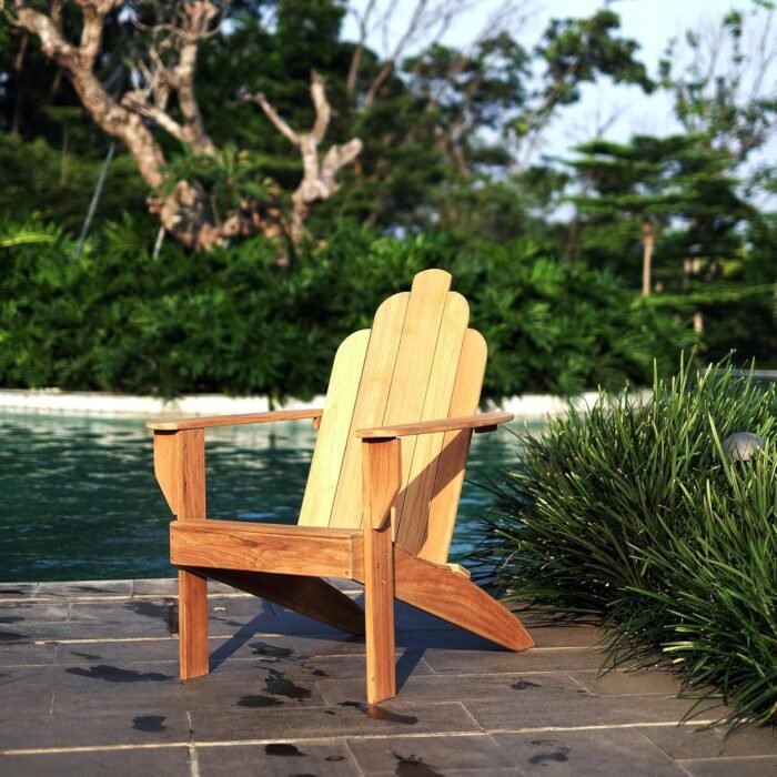 Cambridge Casual Lakeside Teak Wood Patio Adirondack Fire Pit Lounge Chair, Natural Teak, Set of 2 - Image 5