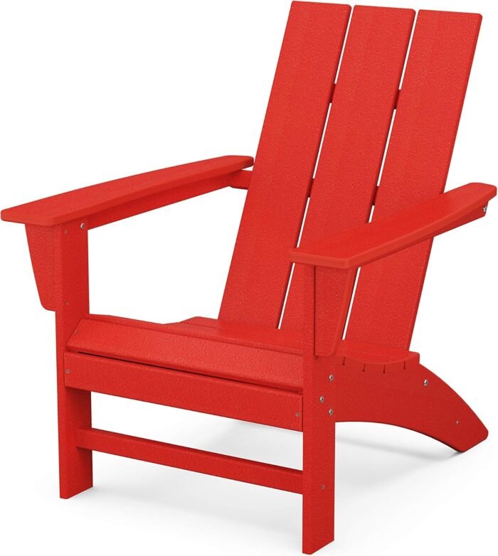 POLYWOOD AD420SR Modern Adirondack Chair, Sunset Red, Durable High Density Polyethylene Construction, Easy Assembly, Waterproof, Comfortable Contoured Seat