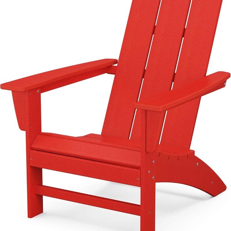 POLYWOOD AD420SR Modern Adirondack Chair, Sunset Red, Durable High Density Polyethylene Construction, Easy Assembly, Waterproof, Comfortable Contoured Seat