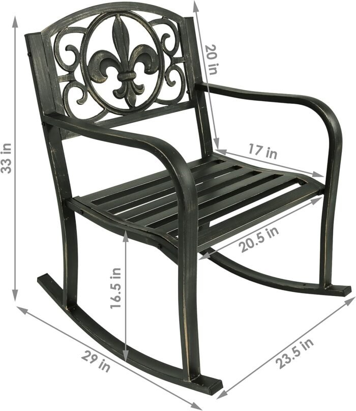 Sunnydaze Fleur-de-Lis Cast Iron and Steel Patio Rocking Chair - 275-Pound Weight Capacity - Black - Image 3