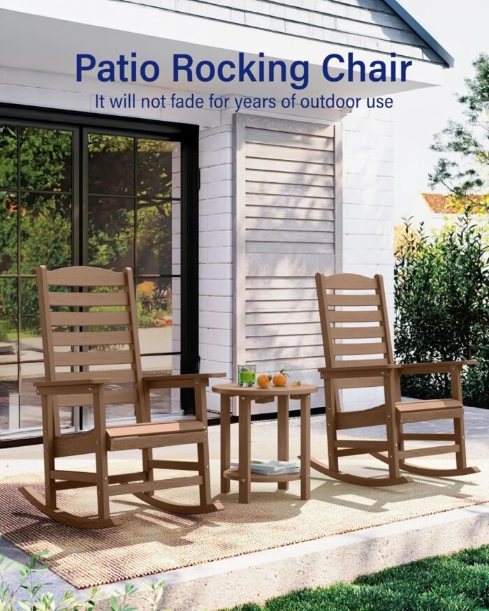 YEFU Outdoor Rocking Chair,Poly Porch Rocker with Curved Backrest,All Weather Patio Rocking Chair,Like Real Wood,for Indoor,Lawn, Backyard,Garden,Heavy Duty,Weight Capacity 380lbs(Teak) - Image 7