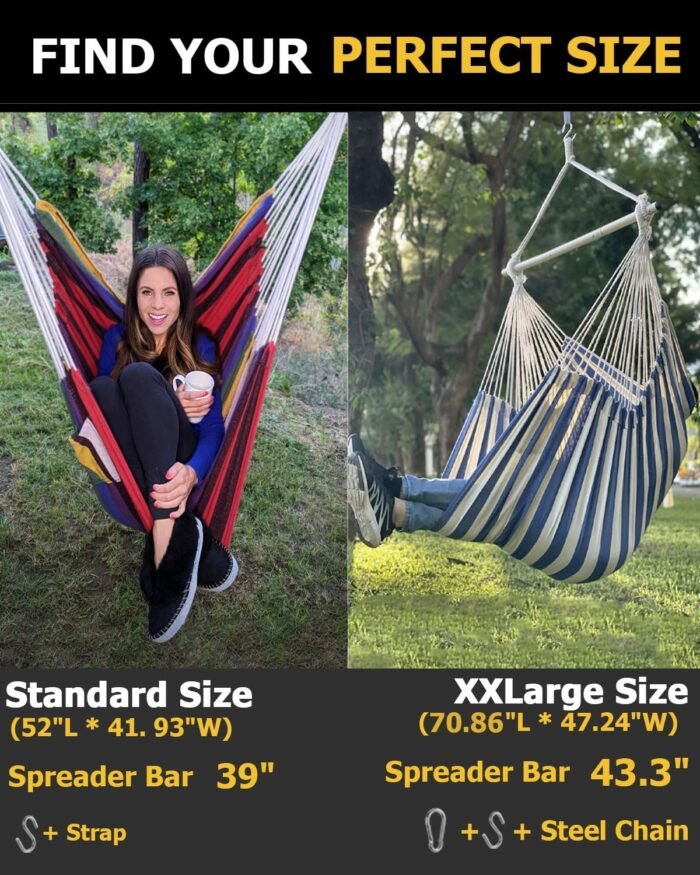 ADVOKAIR Hammock Chair Hanging Chair Rope Swing XXL - Max 500lbs, 70in Large Hammock Swing Chair -Portable Steel Spreader Bar with Anti-Slip Rings-Roomy & Strong - Image 7