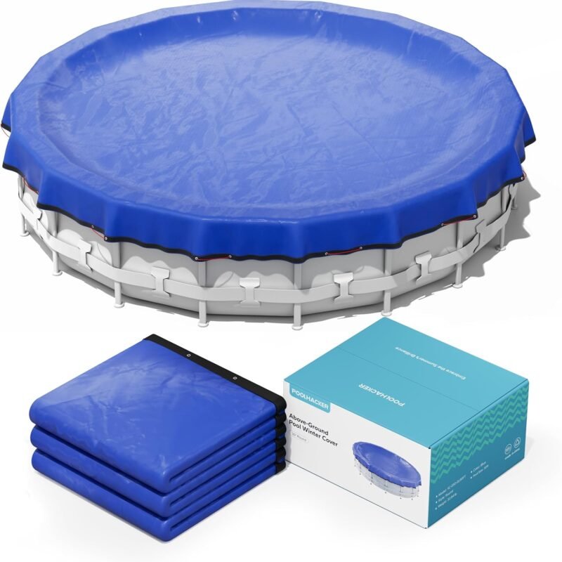 POOLHACKER【2024 Upgrade】 24 ft Round Winter Pool Cover - Round Pool Cover 24ft Round Above Ground, 4 Foot Overlap Extra Thick 420D Round Pool Cover with Winch and Cable
