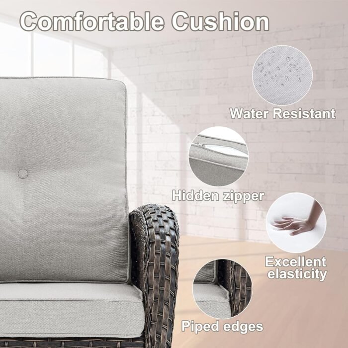 Patio Wicker Chairs Swivel Rocker - Outdoor Swivel Rocking Chairs Set of 2 with Rattan Side Table, Patio Swivel Glider Chair 3 Piece Patio Furniture Sets for Deck Porch Pool Brown/Beige - Image 9