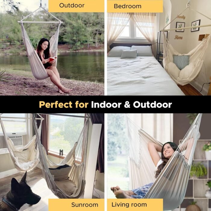 ADVOKAIR Hammock Chair Hanging Chair Rope Swing XXL - Max 500lbs, 70in Large Hammock Swing Chair -Portable Steel Spreader Bar with Anti-Slip Rings-Roomy & Strong - Image 5