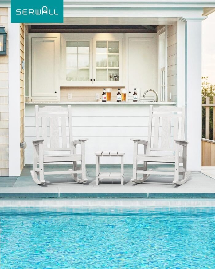 SERWALL Oversized Rocking Chair Set of 2 Outdoor, HDPE Outdoor Rocking Chair Set of 2, White - Image 2