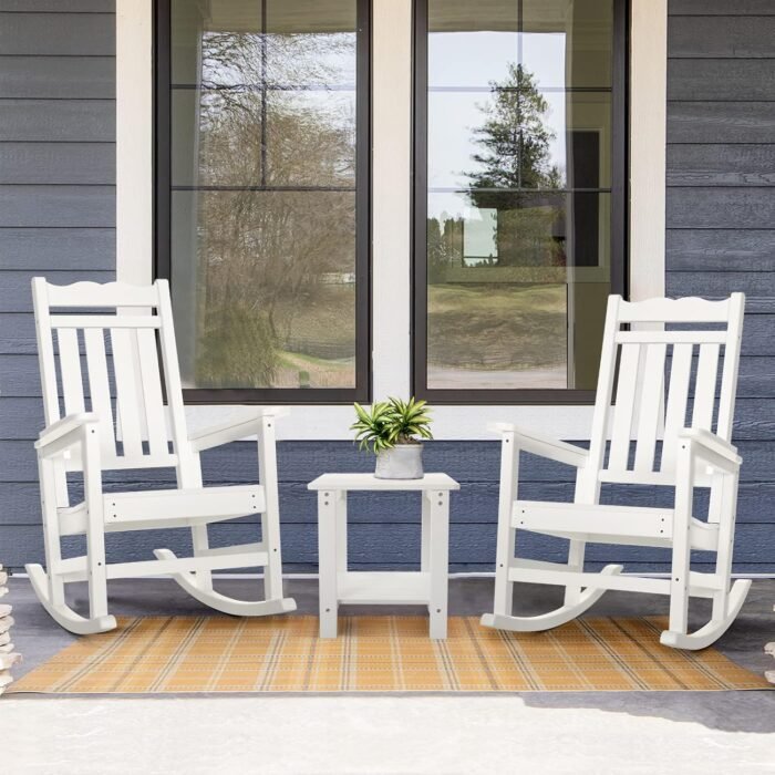 Stoog Set of 2 Outdoor Rocking Chairs, HIPS Plastic Porch Rocker with 400 lbs Weight Capacity, for Backyard, Fire Pit, Lawn, Garden and Indoor (White) - Image 8