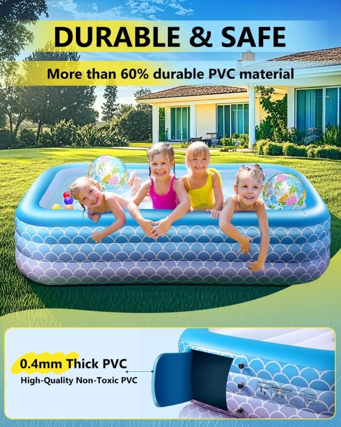 2025 Upgrade Inflatable Pool for Kids and Adults-120"*72"*22" Full-Sized Inflatable Swimming Pool Leakproof Blow Up Above Ground for Backyard Outdoor Garden Summer Water Party Pink - Image 4