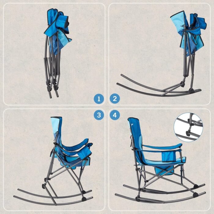 PORTAL Folding Camping Rocking Chair Portable Outdoor Rocker High Back Cup Holder Side Pocket Carry Bag Included, Support 300 lbs - Image 7