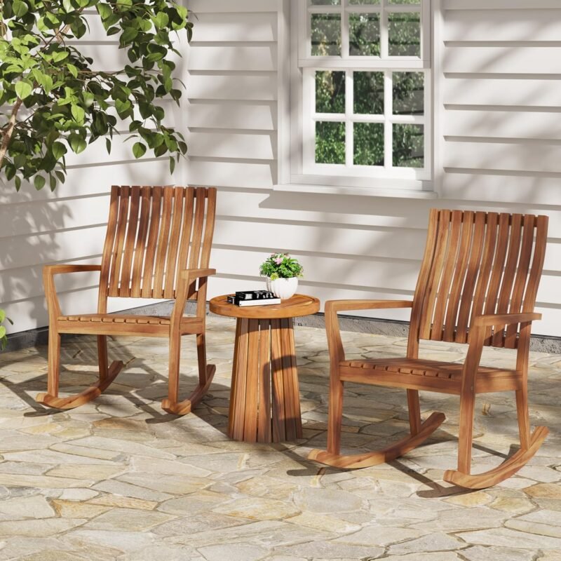Christopher Knight Home Nycha Acacia Wood Rocking Chair Outdoor Set of 2, Patio Furniture Set, Wooden Patio Single Sofa with Glider Function, Lounge Chair Outdoor, Teak