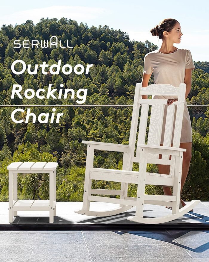 SERWALL Oversized Rocking Chair Set of 2 Outdoor, HDPE Outdoor Rocking Chair Set of 2, White - Image 8
