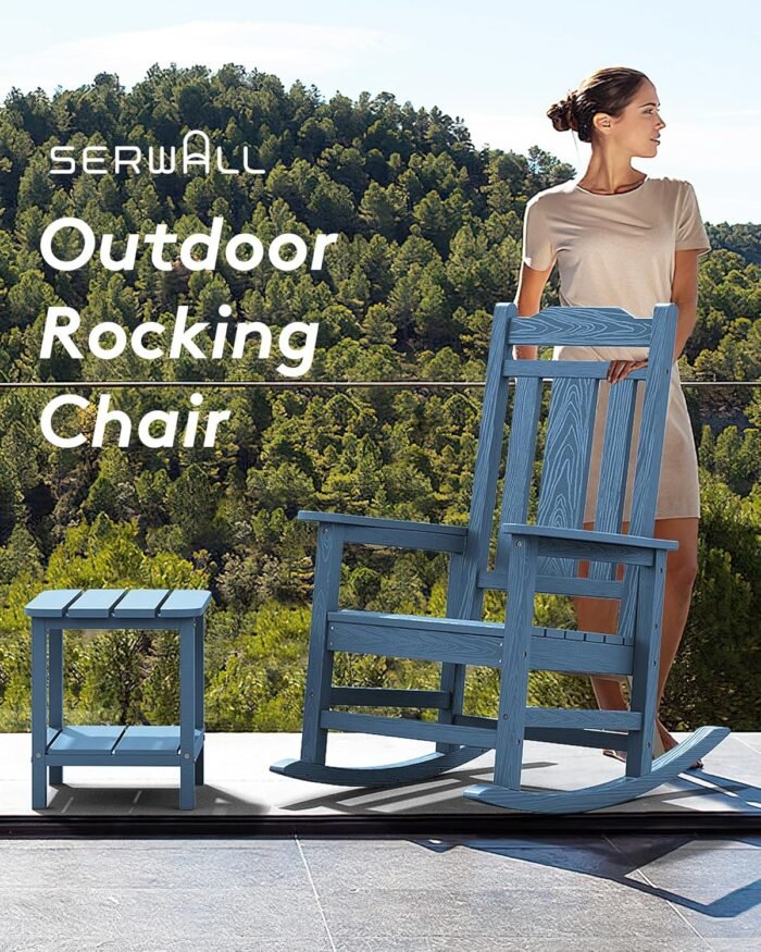 SERWALL Oversized Rocking Chair Set of 2 Outdoor, HDPE Outdoor Rocking Chair Set of 2, Blue - Image 8