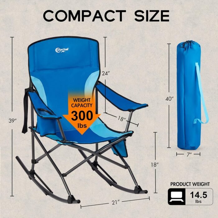 PORTAL Folding Camping Rocking Chair Portable Outdoor Rocker High Back Cup Holder Side Pocket Carry Bag Included, Support 300 lbs - Image 2