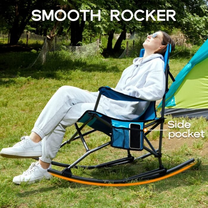 PORTAL Folding Camping Rocking Chair Portable Outdoor Rocker High Back Cup Holder Side Pocket Carry Bag Included, Support 300 lbs - Image 3