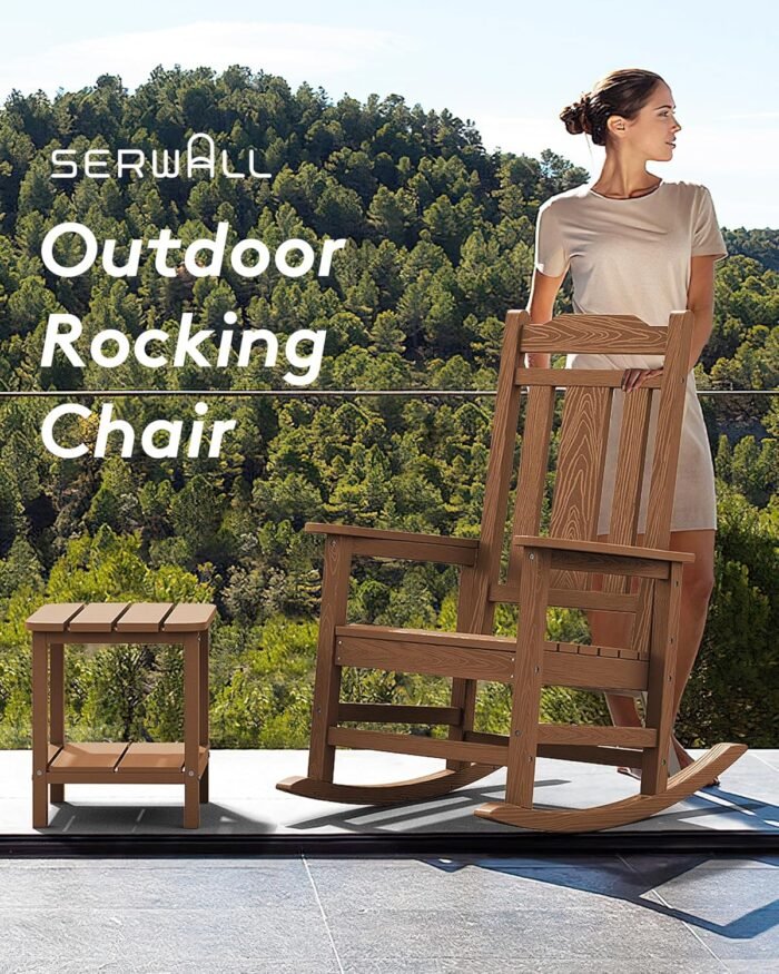 SERWALL Oversized Rocking Chair Set of 2 Outdoor, HDPE Outdoor Rocking Chair Set of 2, Brown - Image 8