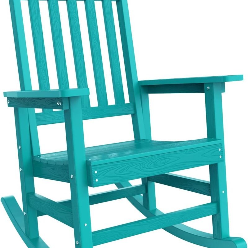 YEFU Outdoor Rocking Chair Oversized,Seat Depth 22",Backrest Height 31",Patio Poly Wide Rocker Chair with 380lbs Weight Capacity,Weather Resistant,For Lawn,Porch,Backyard,Indoor and Garden(Aruba Blue)