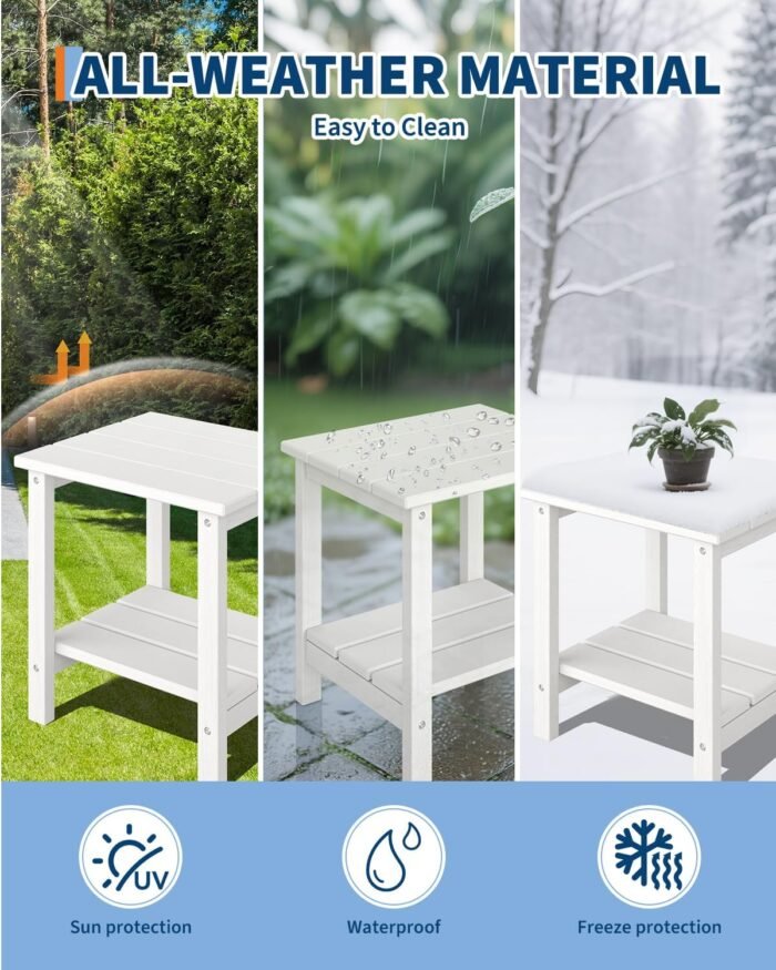 Poly Lumber Rocking Chair Outdoor Set of 2 with Side Table - HDPE High Back Porch Rocker Chairs for Adults - All Weather Resistant Furniture for Patio - White - Image 6