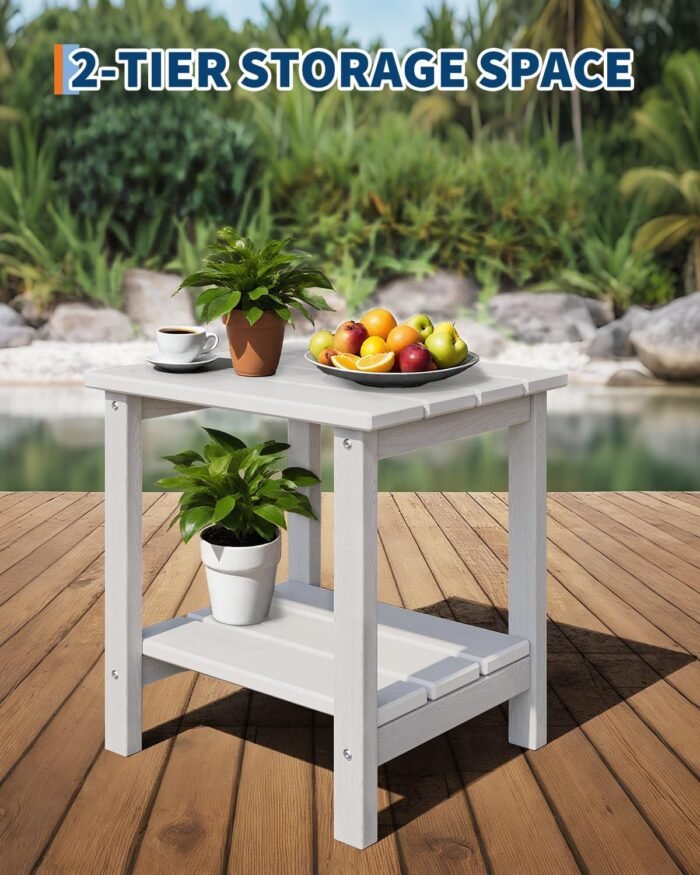 Poly Lumber Rocking Chair Outdoor Set of 2 with Side Table - HDPE High Back Porch Rocker Chairs for Adults - All Weather Resistant Furniture for Patio - White - Image 5