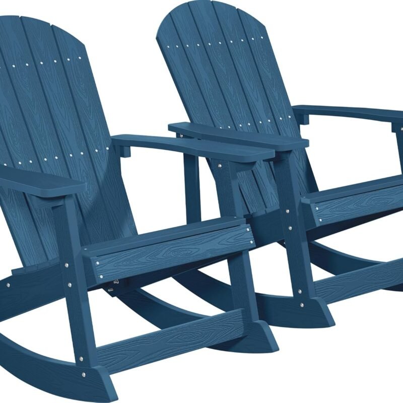 YEFU Outdoor Rocking Chairs Set of 2,Adirondack Rocking Chairs,Patio Rocker Chair with Wide Back,Oversized Rocker Chair, Look Like Real Wood, for Lawn, Porch, Backyard, Indoor and Garden(Navy Blue)
