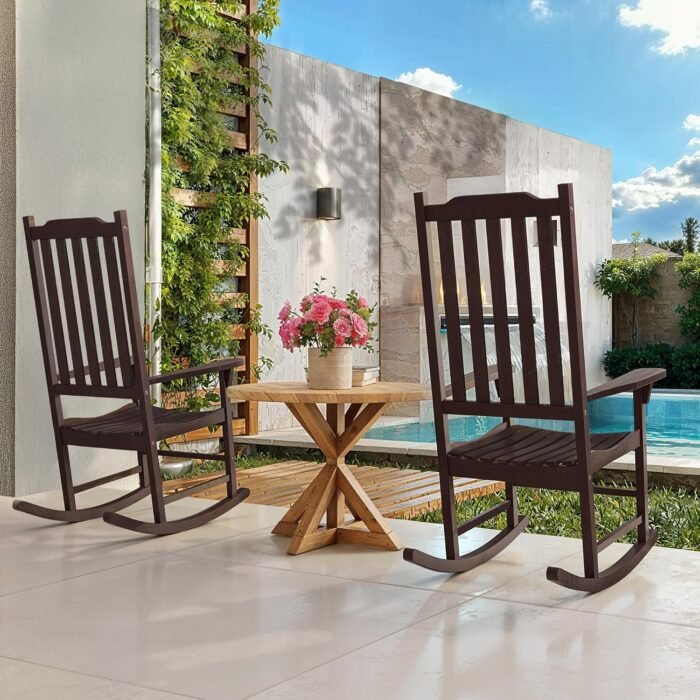 Tranquillo Oasis Wooden Rocking Chair for Patio, Porch, or Indoor Use – Classic Acacia Wood Rocker with Sturdy Frame, Comfortable Slatted Seat, Smooth Rocking Motion – Farmhouse Outdoor Chair - Image 8