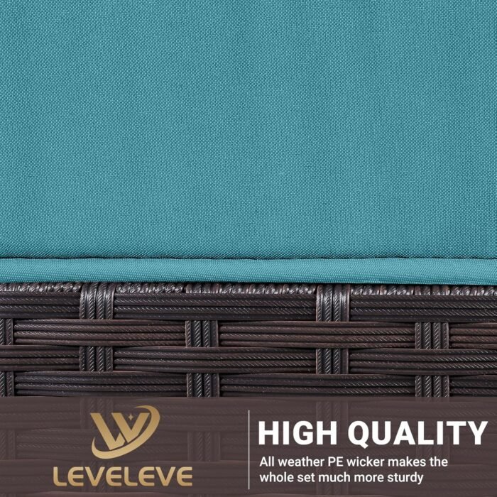 LEVELEVE 3 pcs Rocking Bistro Set Conversation Chairs PE Wicker Outdoor Rocking Chairs (Lake Blue) - Image 7