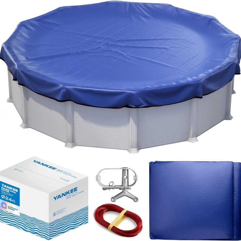 Winter Pool Cover 24 ft Round for Above Ground | Extra Thick & Durable Above-Ground Pool Cover | Sapphire Series of Premium Cold- and UV-Resistant Pool Cover | by Yankee Pool Pillow