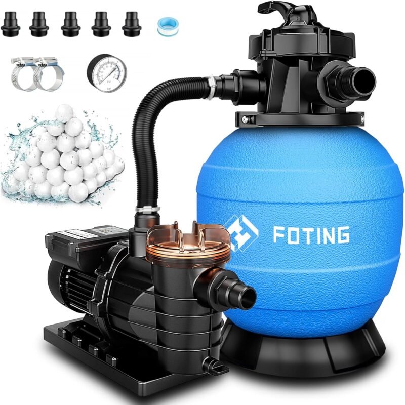 13" Sand Filter Pump for Above Ground Pool with Timer, 1 HP 3800GPH Swimming Pumps System & Filters for Pools Up to 13000GAL, 6-Way Valve