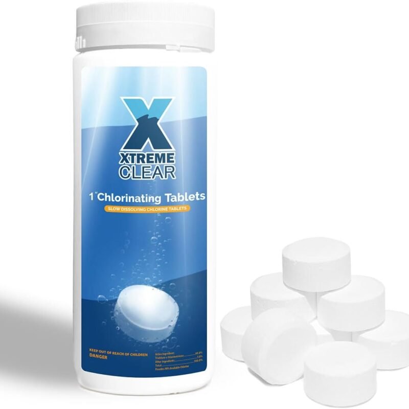 XtremeClear 1" Chlorine Tabs Swimming Pool Hot Tub & Spa Eliminate Bacteria & Algae Sanitizer Makes Water Clean & Crystal Clear Slow Dissolving 1.5lbs