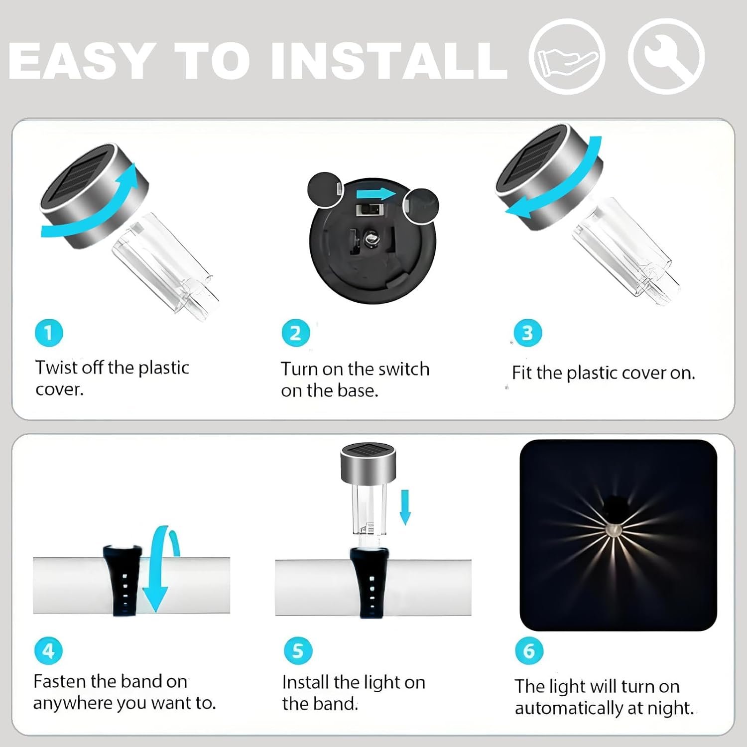 10 Pack Solar Pool Lights for Above Ground Pools,Waterproof Pool Solar Lights for Framed Above Ground Pools Outdoor Yard Garden Pool Fence Swimming Pool Accessories Warm Night Light - Image 6