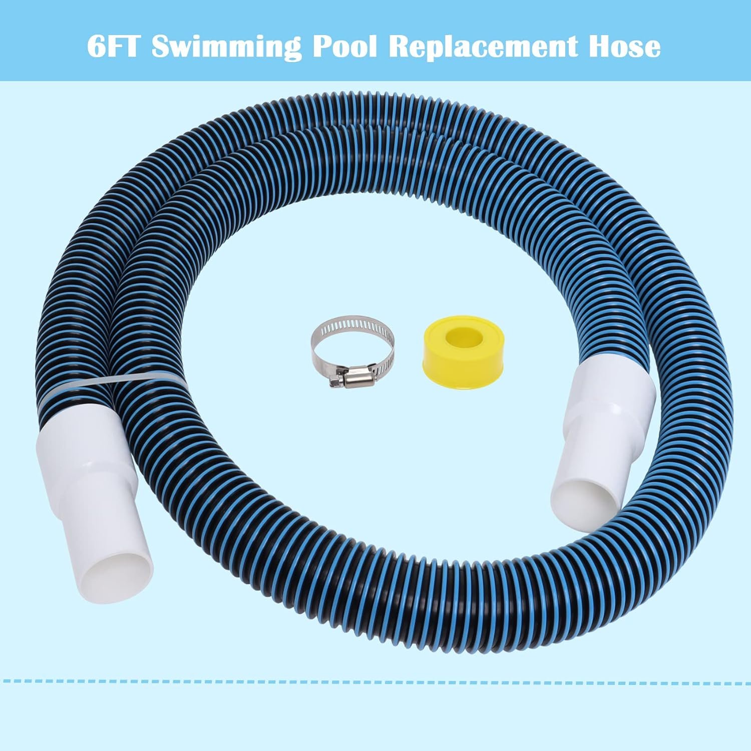 1 1/2" Swimming Pool Filter Hose for Above Ground Swimming Pool Vacuums with Hose Clamp 3FT 6FT (2 set) - Image 2