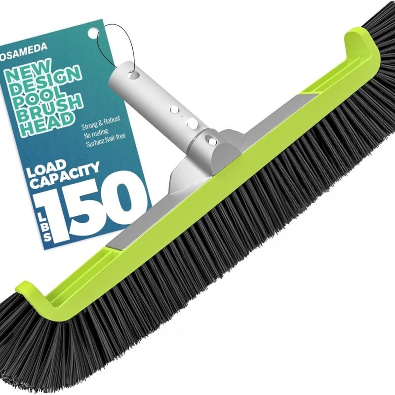 18" Pool Brush Head for Cleaning Swimming Pool Walls, Curved Ends High-Efficiency Scrub Brush for Tile, Fiberglass, Flooring and Vinyl Pools, Fits Φ1.25” Poles (Green & Black)