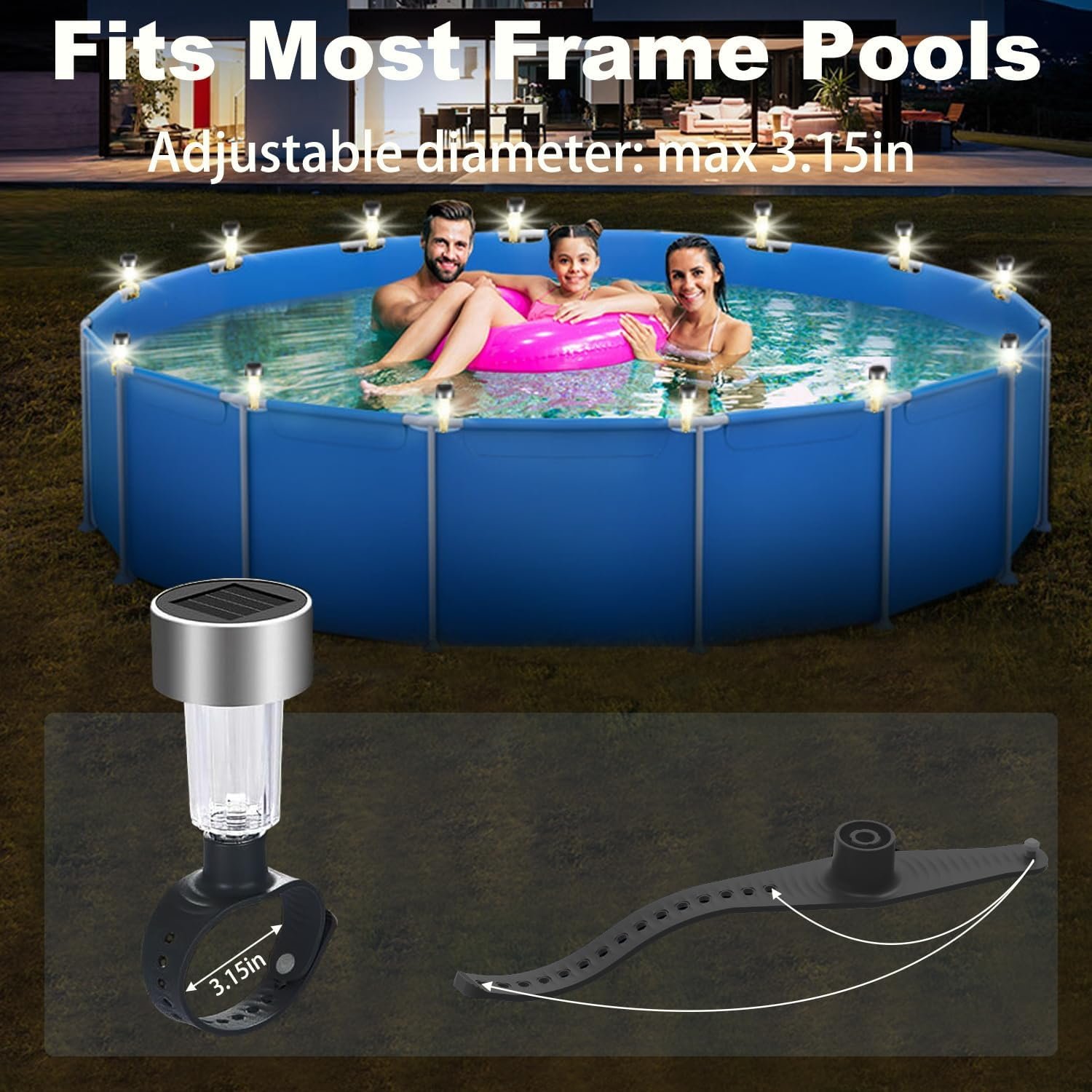 10 Pack Solar Pool Lights for Above Ground Pools,Waterproof Pool Solar Lights for Framed Above Ground Pools Outdoor Yard Garden Pool Fence Swimming Pool Accessories Warm Night Light - Image 3