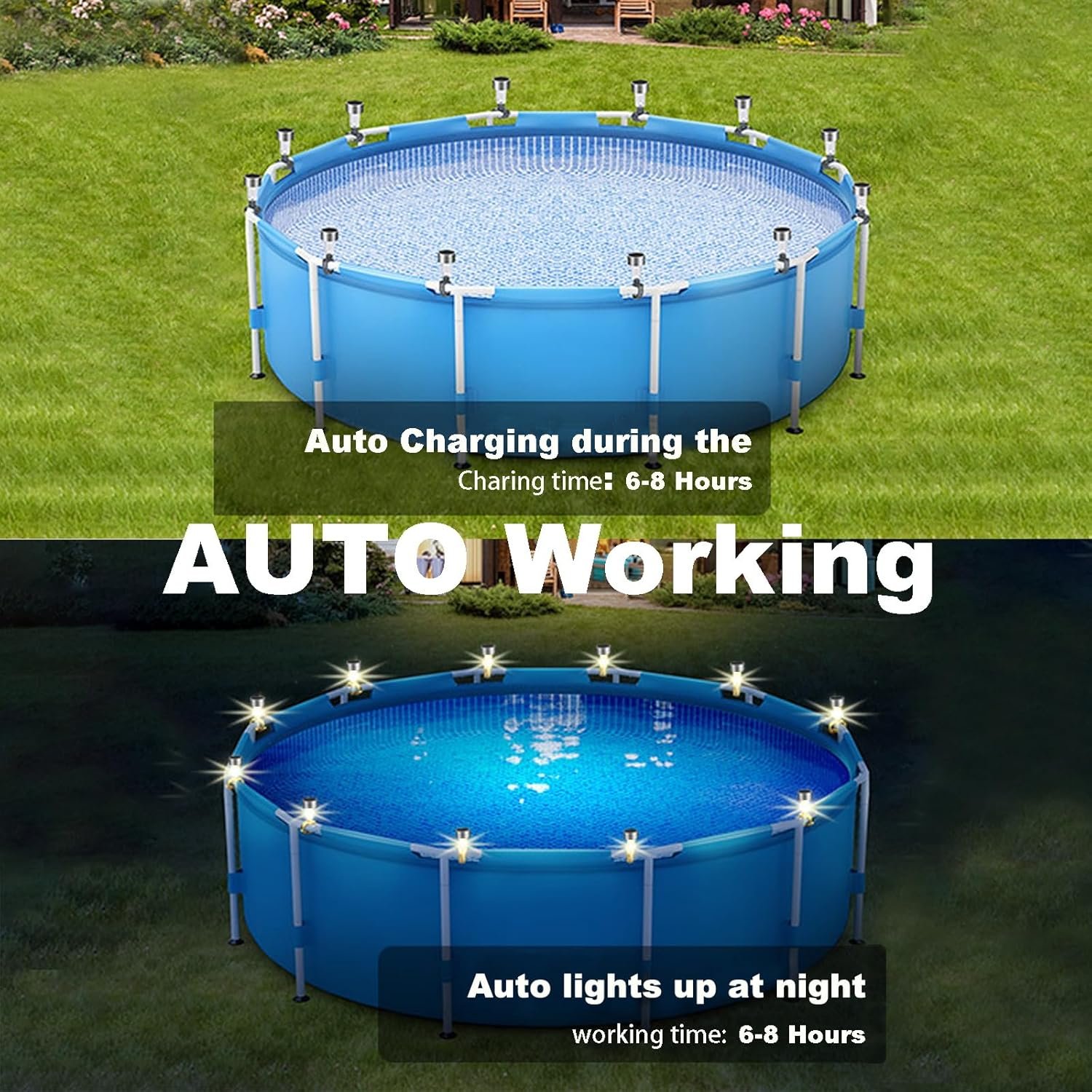 10 Pack Solar Pool Lights for Above Ground Pools,Waterproof Pool Solar Lights for Framed Above Ground Pools Outdoor Yard Garden Pool Fence Swimming Pool Accessories Warm Night Light - Image 4