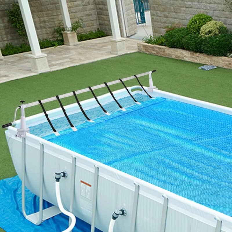 VINGLI 16 Feet Pool Cover Reel Set Attach Solar Cover for Above Ground Swimming Pool Without Deck, Suitable for Various Shape Pool, Including Bracket and Tube of Complete System