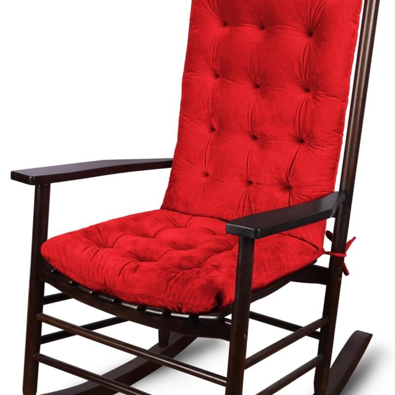 ELFJOY Rocking Chair Cushion Large Rocking Chair Pads with Ties Premium Tufted High Back and Seat Cushion 2 Piece Set Red