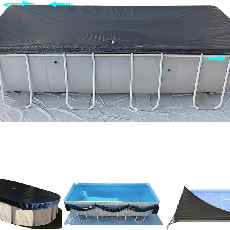 18x34Ft Rectangular Pool Cover with Side Storage for Oval and Rectangular Above Ground Pool, One-Piece Solar Oval Pool Cover, Preventing Waterlogging, UV and Weather Resistant WP:10000kPa+
